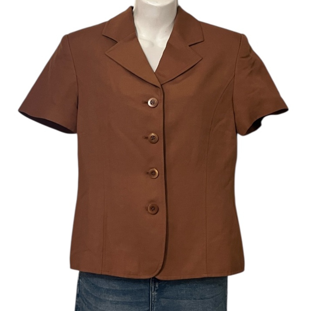 Valerie Stevens Womens Linen Blend Short Sleeve Button Down Jacket Blazer Top 6